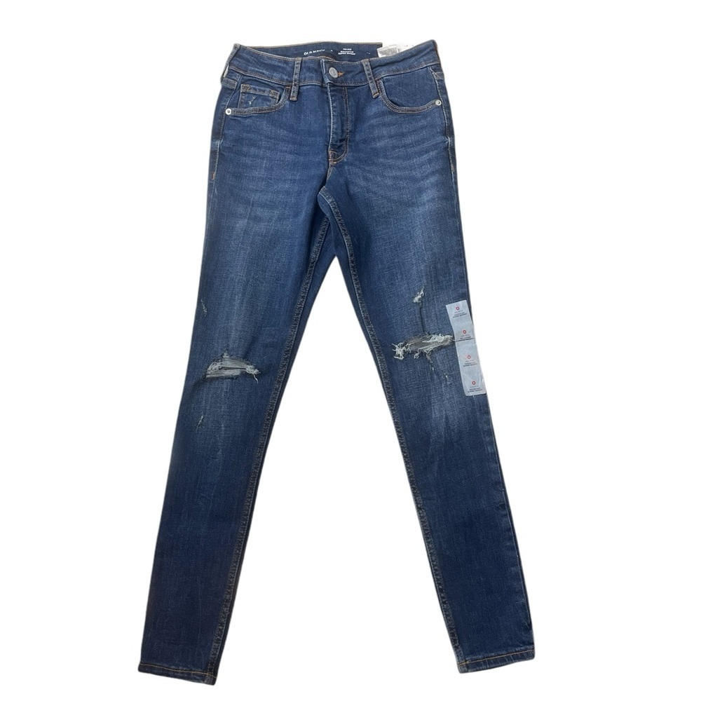 Old Navy Mid rise Rockstar skinny jeans dark wash distressed size 0 minimalist